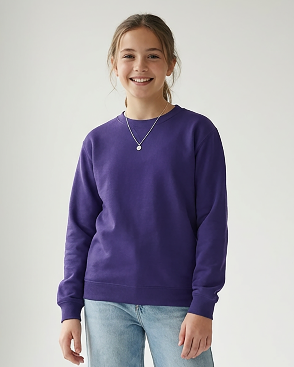 Kids' Core Fleece Crew in Purple – model front 2