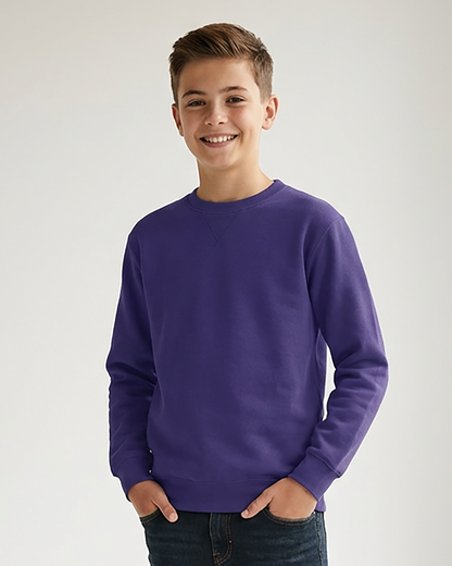 Kids' Core Fleece Crew in Purple – model front