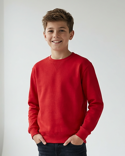 Kids' Core Fleece Crew in True Red – model front