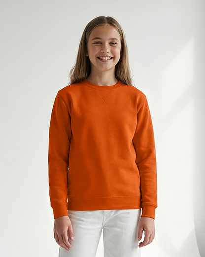 Kids' Core Fleece Crew in Orange – model front 2