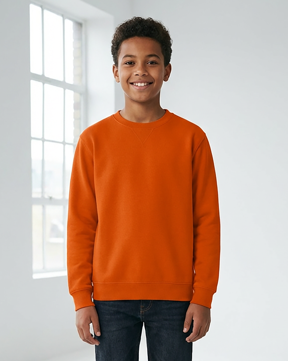 Kids' Core Fleece Crew in Orange – model front