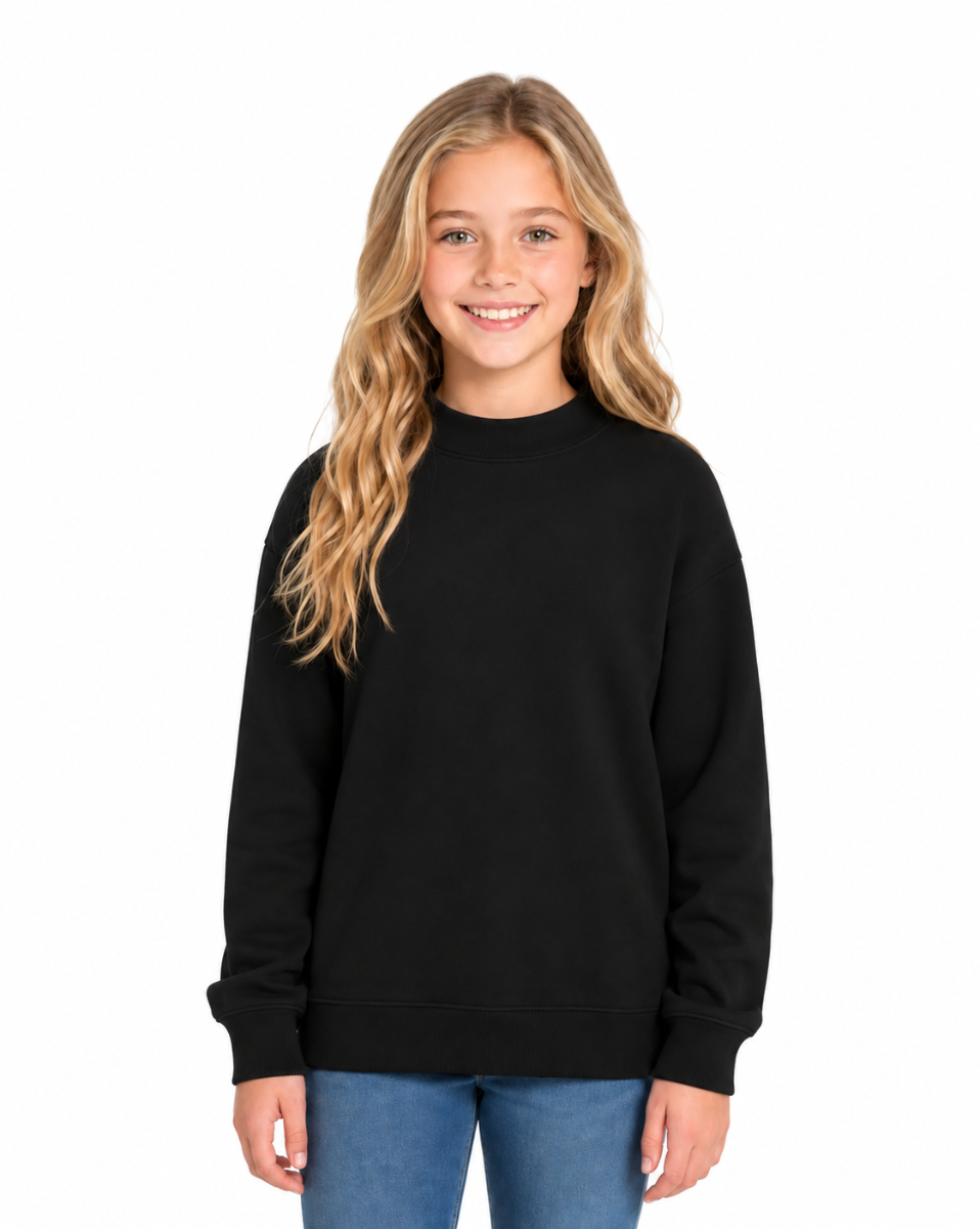Kids' Core Fleece Mock Neck in Black – model front