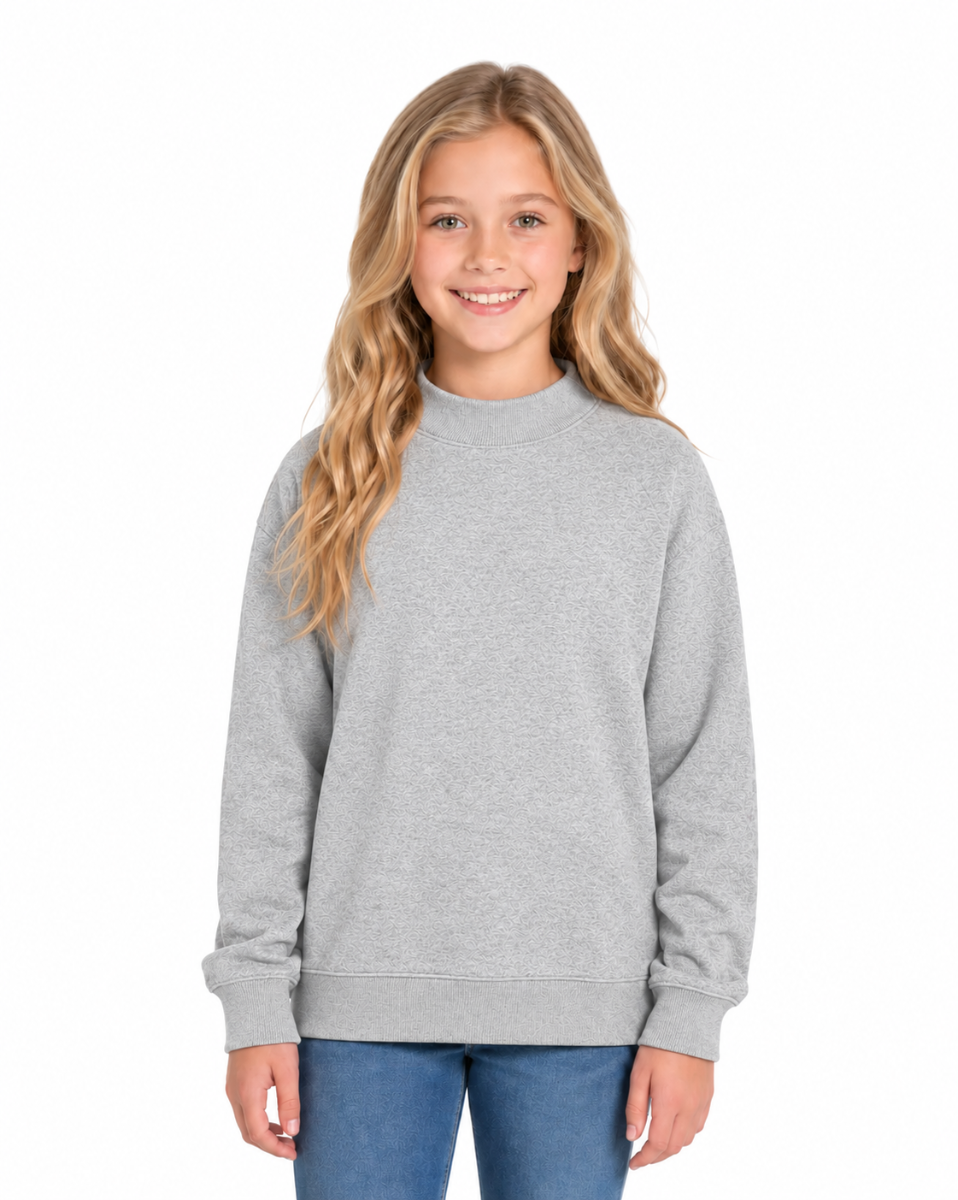 Kids' Core Fleece Mock Neck in Oxford Heather – model front