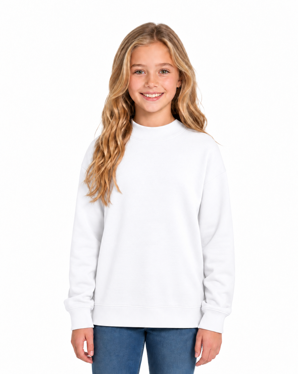 Kids' Core Fleece Mock Neck in White – model front