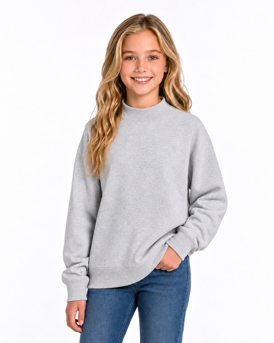 Kids' Core Fleece Mock Neck in Ash Heather – model front