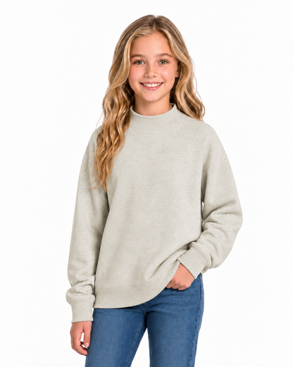 Kids' Core Fleece Mock Neck in Oatmeal Heather – model front