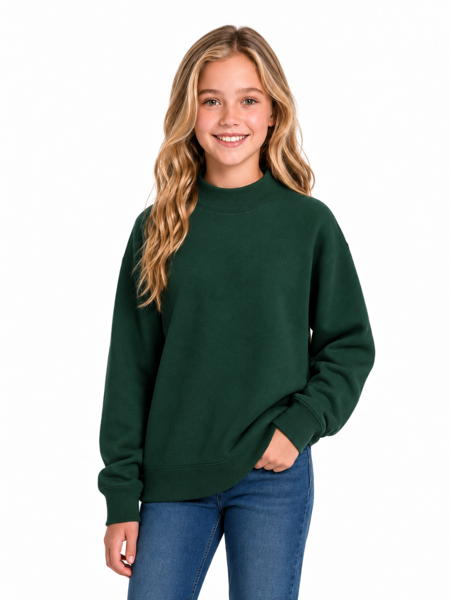 Kids' Core Fleece Mock Neck in Dark Green – model front