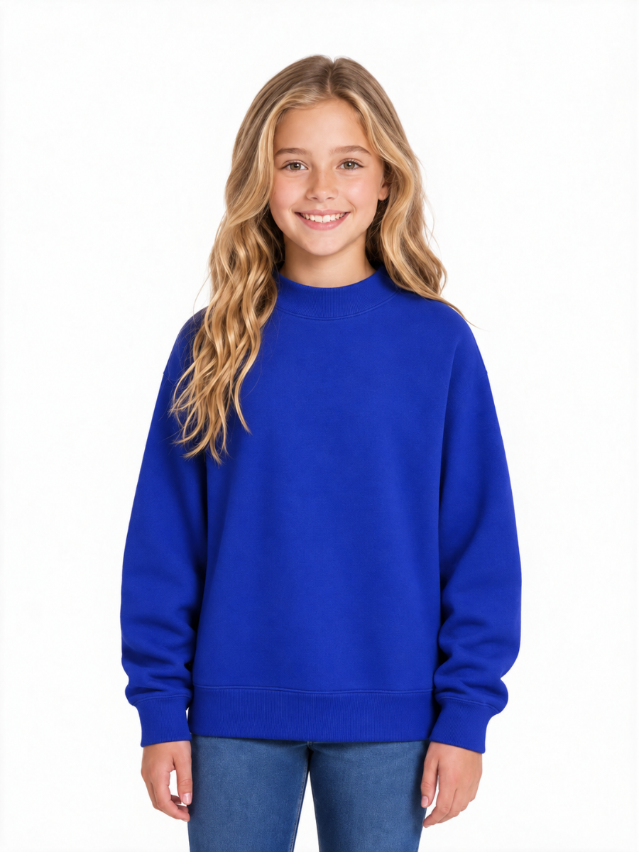Kids' Core Fleece Mock Neck in Electric Royal – model front