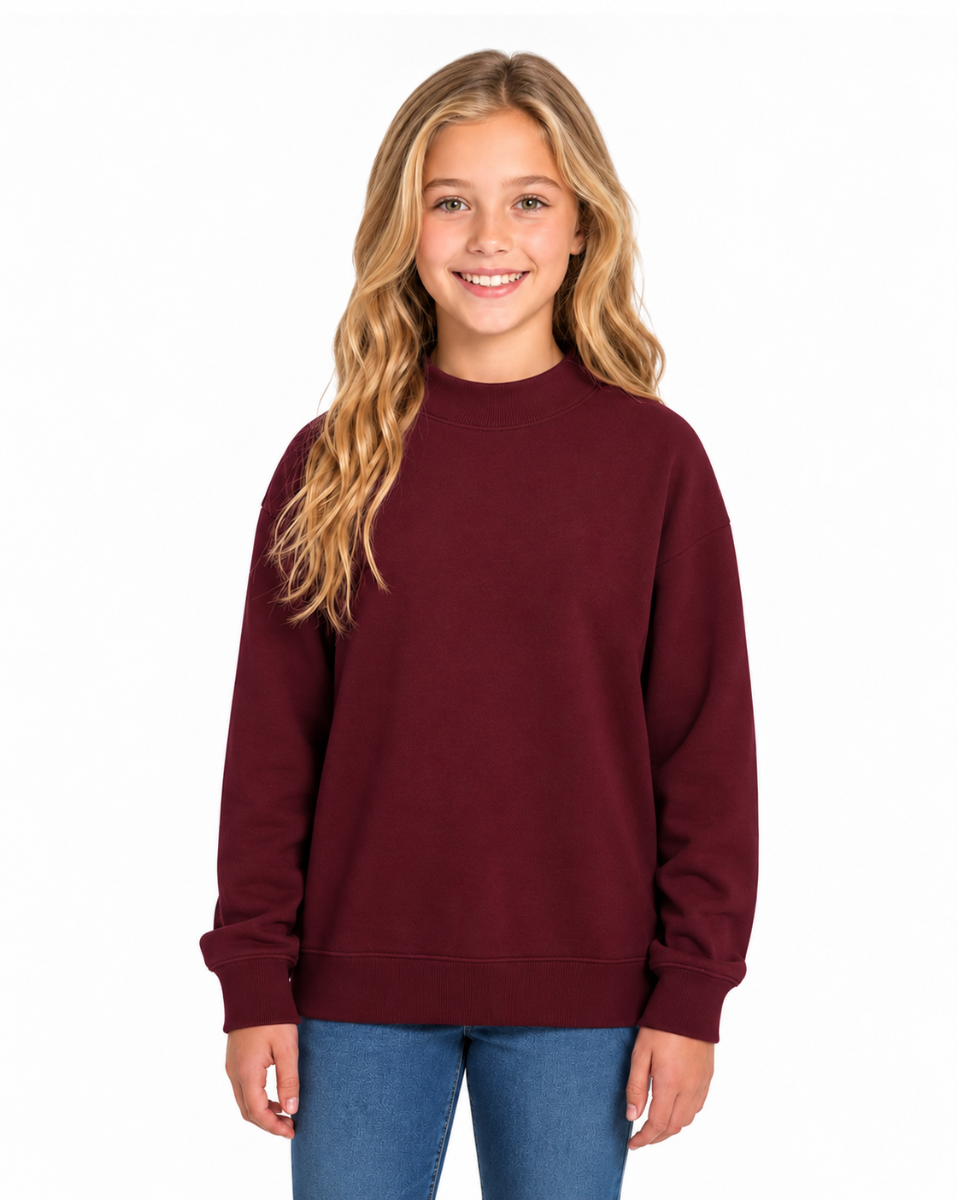 Kids' Core Fleece Mock Neck in Maroon – model front