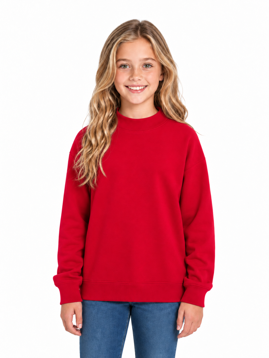 Kids' Core Fleece Mock Neck in True Red – model front