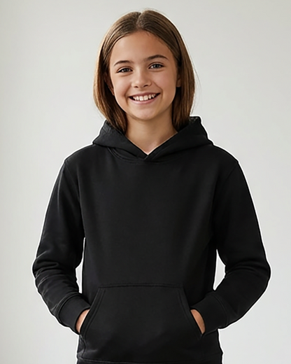 Kids' Core Fleece Hoodie in Black – model front