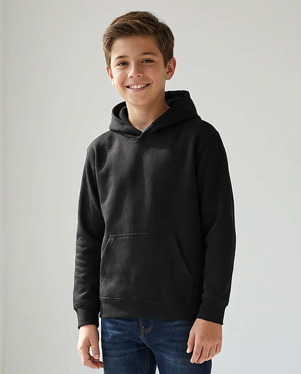 Kids' Core Fleece Hoodie in Black – model front 2