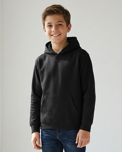 Kids' Core Fleece Hoodie in Black – model front 2