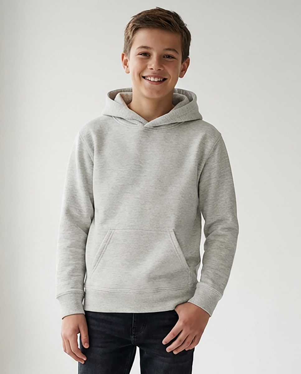 Kids' Core Fleece Hoodie in Ash Heather – model front 2