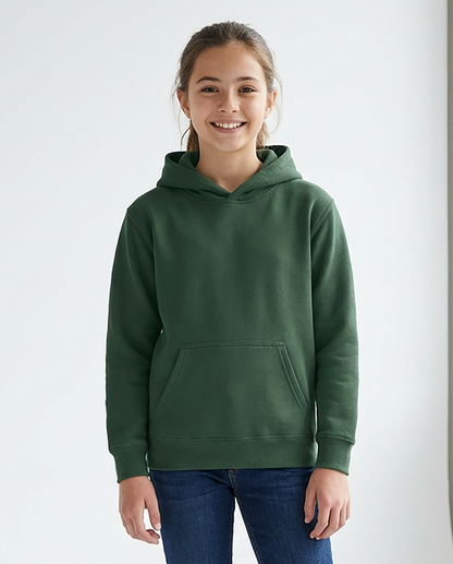 Kids' Core Fleece Hoodie in Dark Green – model front 2