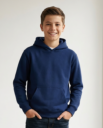 Kids' Core Fleece Hoodie in Navy – model front 2