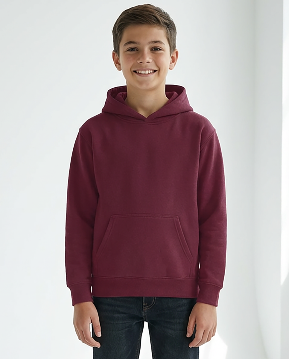 Kids' Core Fleece Hoodie in Maroon – model front 2