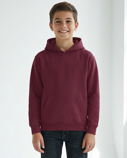 Kids' Core Fleece Hoodie in Maroon – model front 2