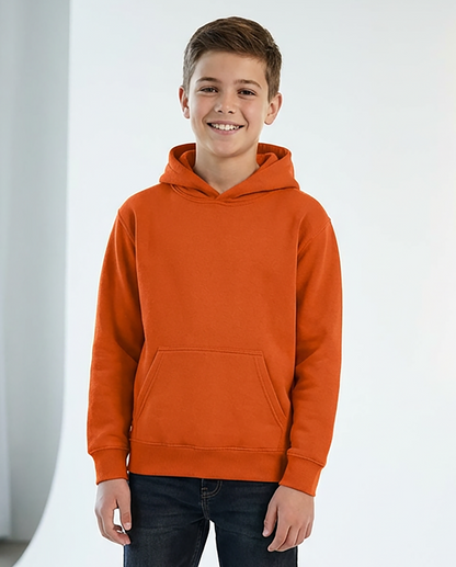 Kids' Core Fleece Hoodie in Orange – model front 2