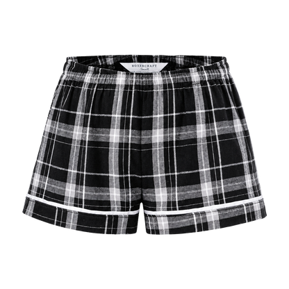 Boxercraft BY6501 Kids' Flannel Pajama Shorts - Black/White Plaid - Ghost Front | Black/White Plaid