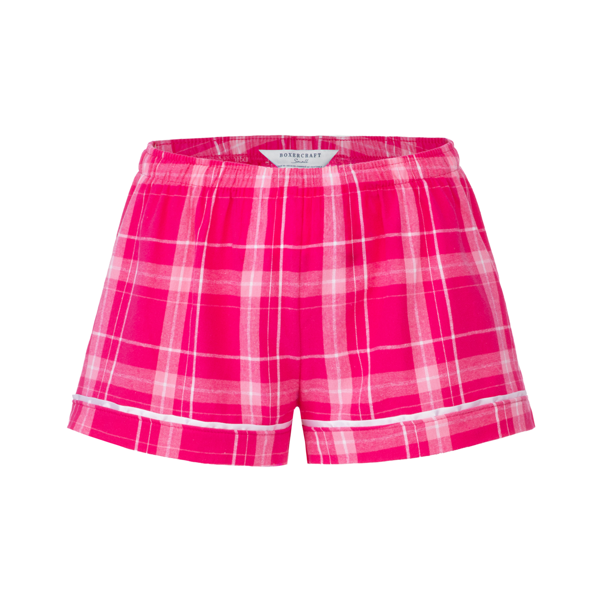 Boxercraft BY6501 Kids' Flannel Pajama Shorts - Pink Carnegie Plaid - Ghost Front | Pink Carnegie Plaid