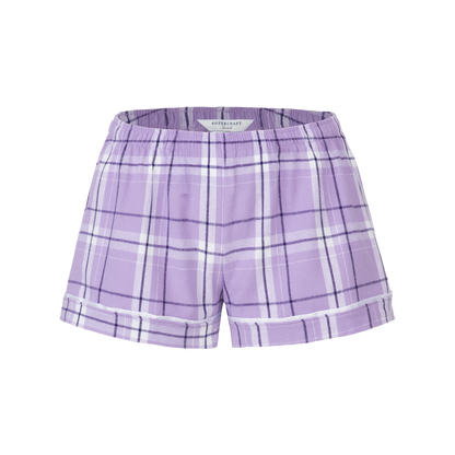 Boxercraft BY6501 Kids' Flannel Pajama Shorts - Lavender Carnegie Plaid - Ghost Front | Lavender Carnegie Plaid