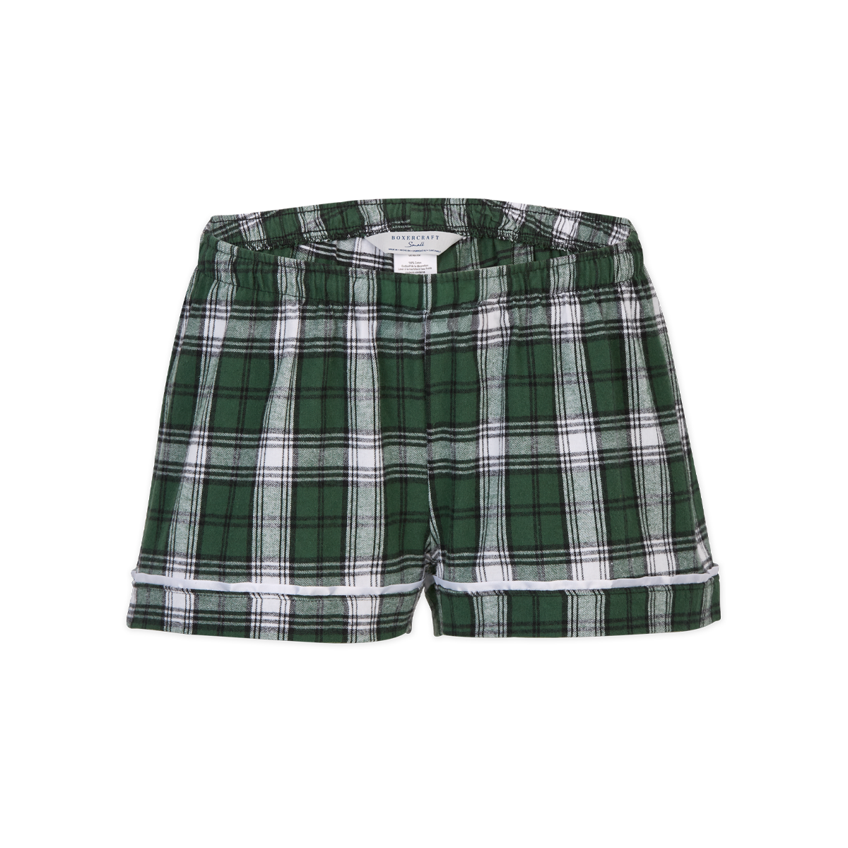 Boxercraft BY6501 Kids' Flannel Pajama Shorts - Green/White Plaid - Ghost Front | Green/White Plaid
