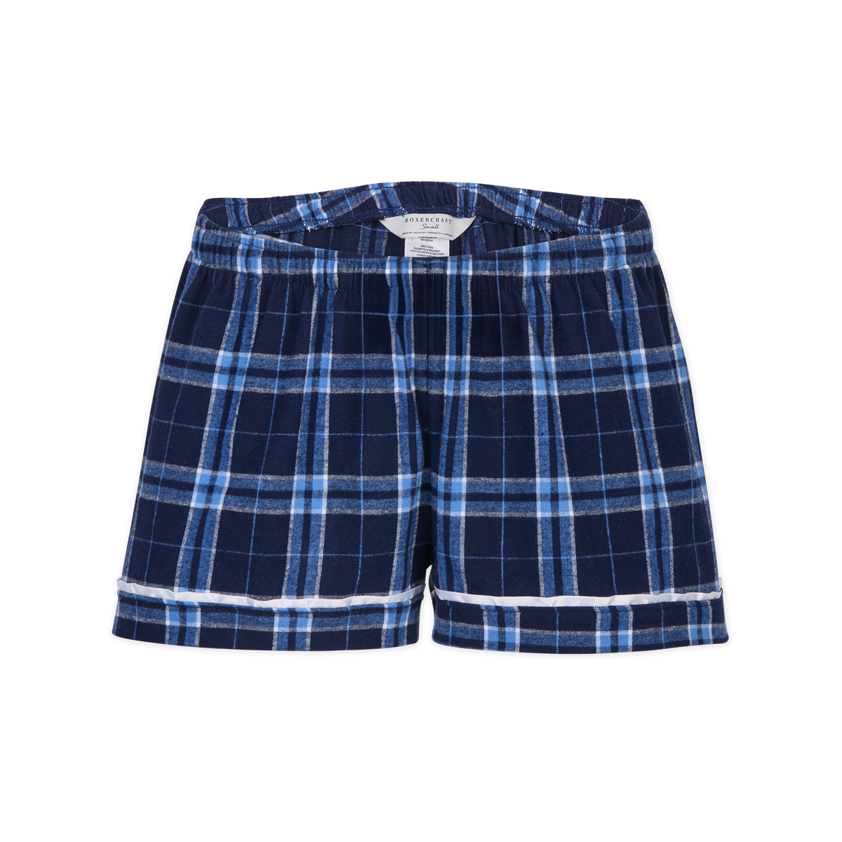 Boxercraft BY6501 Kids' Flannel Pajama Shorts - Navy/Columbia Plaid - Ghost Front | Navy/Columbia Plaid