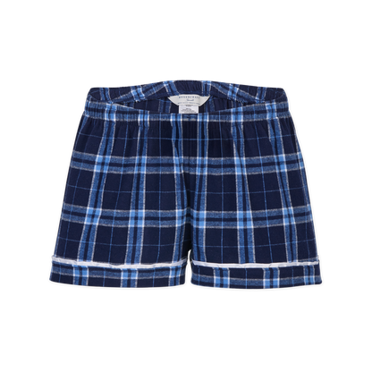 Boxercraft BY6501 Kids' Flannel Pajama Shorts - Navy/Columbia Plaid - Ghost Front | Navy/Columbia Plaid