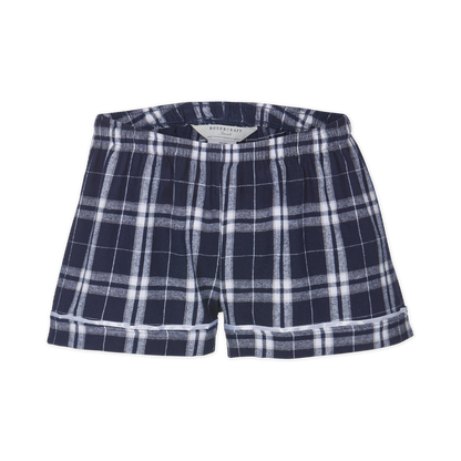 Boxercraft BY6501 Kids' Flannel Pajama Shorts - Navy/Silver Plaid - Ghost Front | Navy/Silver Plaid