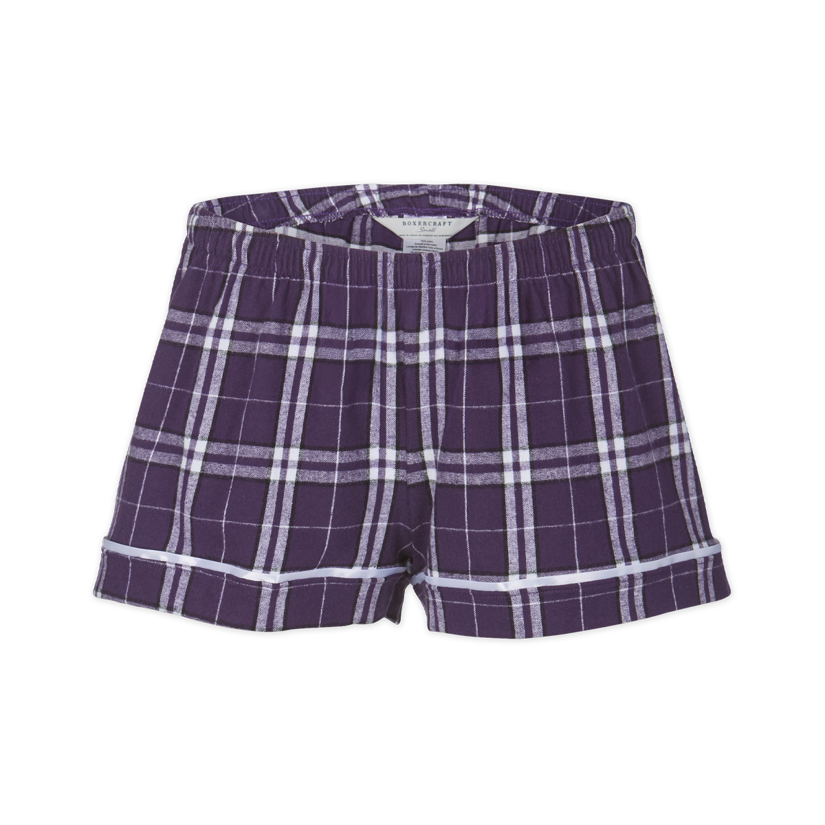 Boxercraft BY6501 Kids' Flannel Pajama Shorts - Purple/White Plaid - Ghost Front | Purple/White Plaid