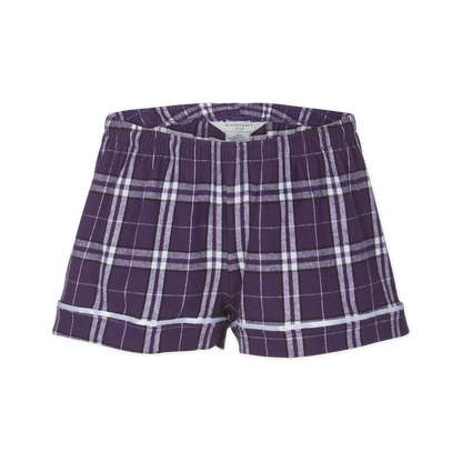 Boxercraft BY6501 Kids' Flannel Pajama Shorts - Purple/White Plaid - Ghost Front | Purple/White Plaid