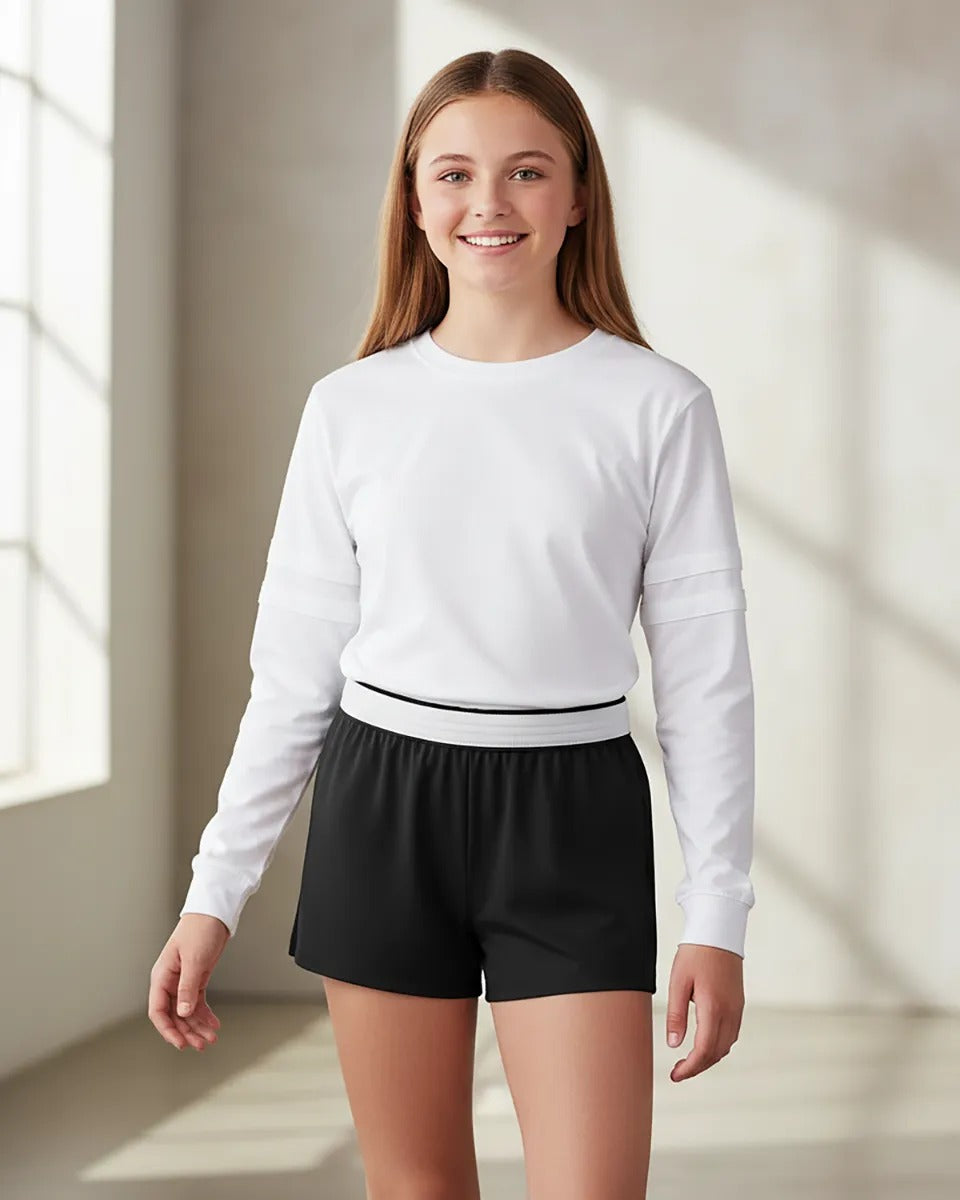 Boxercraft BY6504 Girls Essential Spirit Shorts - Black - Model Front | Black
