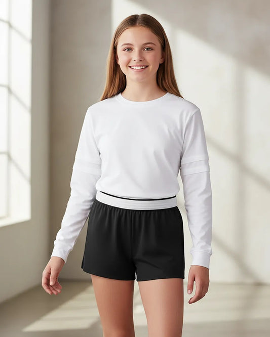 Boxercraft BY6504 Girls Essential Spirit Shorts - Black - Model Front | Black