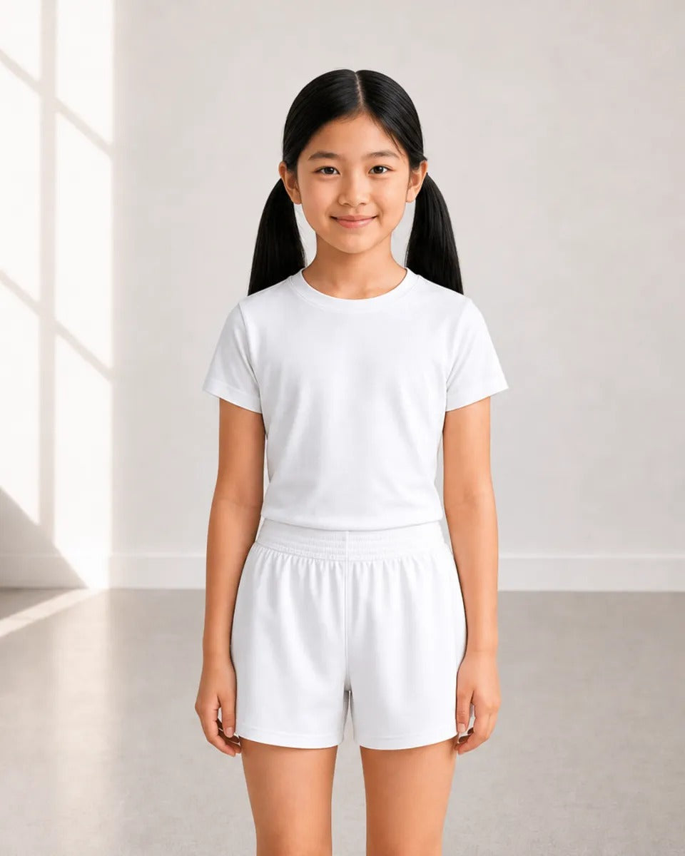 Boxercraft BY6504 Girls Essential Spirit Shorts - White - Model Front | White