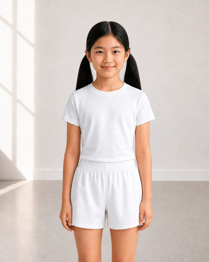 Boxercraft BY6504 Girls Essential Spirit Shorts - White - Model Front | White