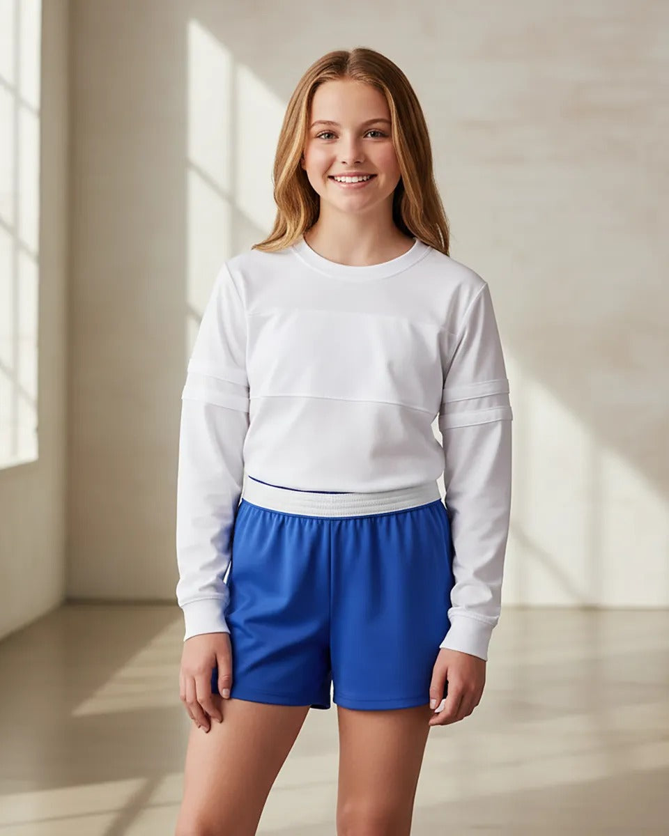 Boxercraft BY6504 Girls Essential Spirit Shorts - Electric Royal - Model Front | Electric Royal
