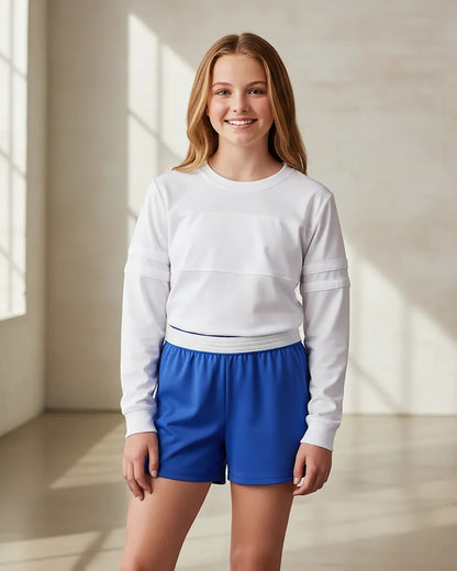 Boxercraft BY6504 Girls Essential Spirit Shorts - Electric Royal - Model Front | Electric Royal