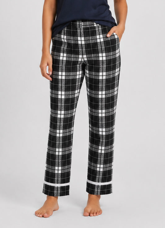 Boxercraft BY6603 Kids' Wide Cuff Flannel Pajama Pants - Black/White Plaid - Model Front | Black/White Plaid