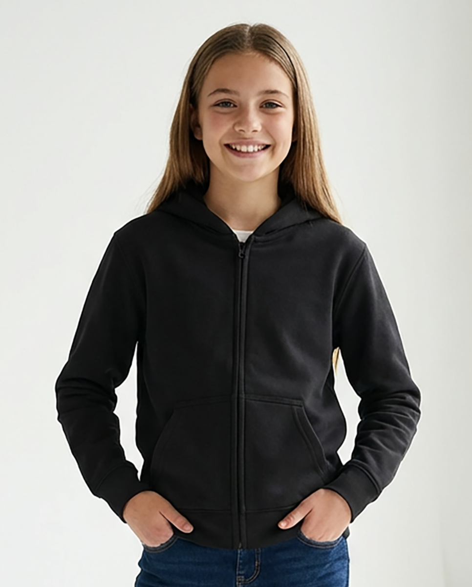 Kids' Core Fleece Full Zip in Black – model front 2