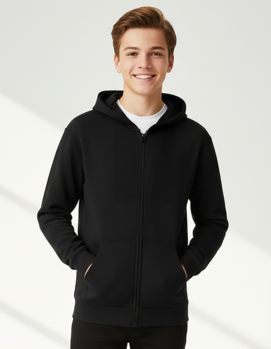 Kids' Core Fleece Full Zip in Black – model front