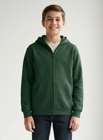 Kids' Core Fleece Full Zip in Dark Green – model front 2