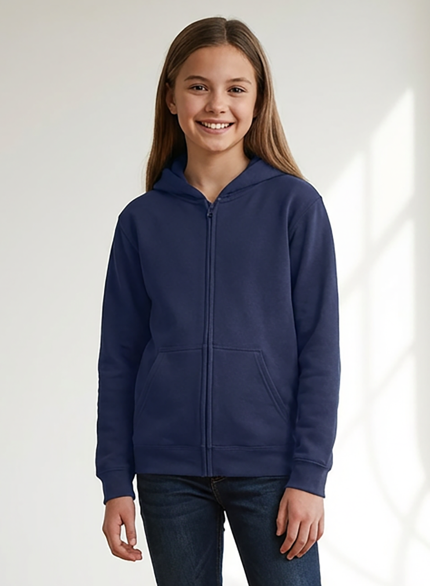 Kids' Core Fleece Full Zip in Navy – model front