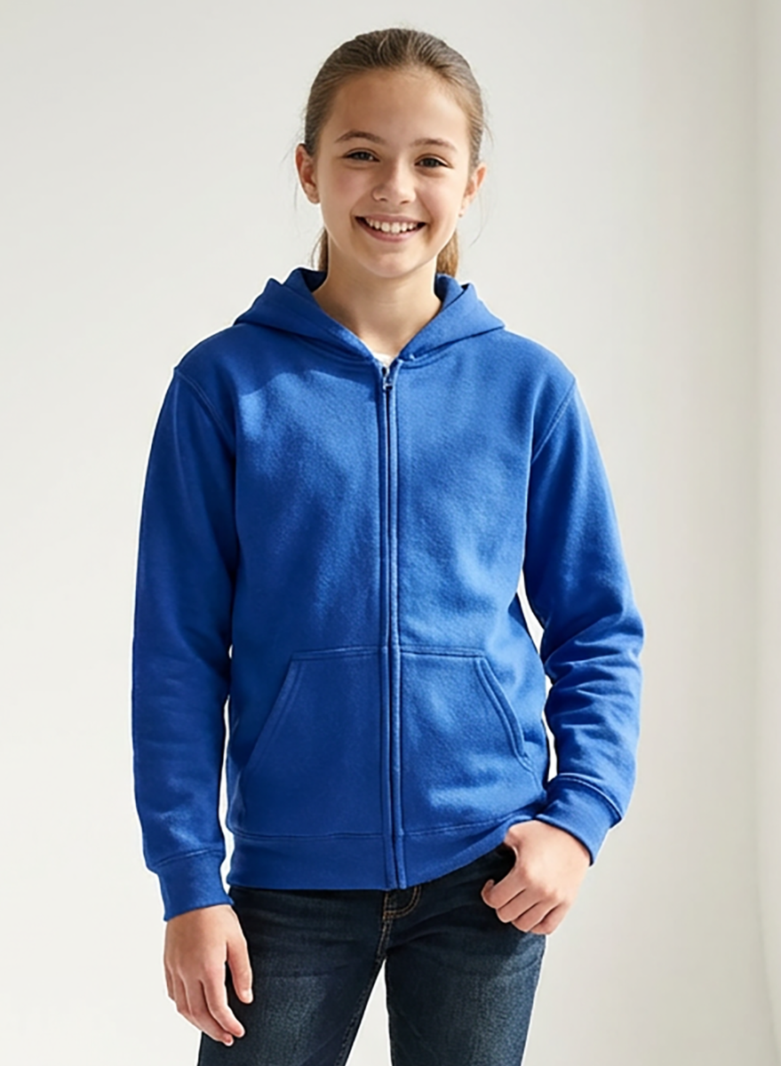 Kids' Core Fleece Full Zip in Electric Royal – model front