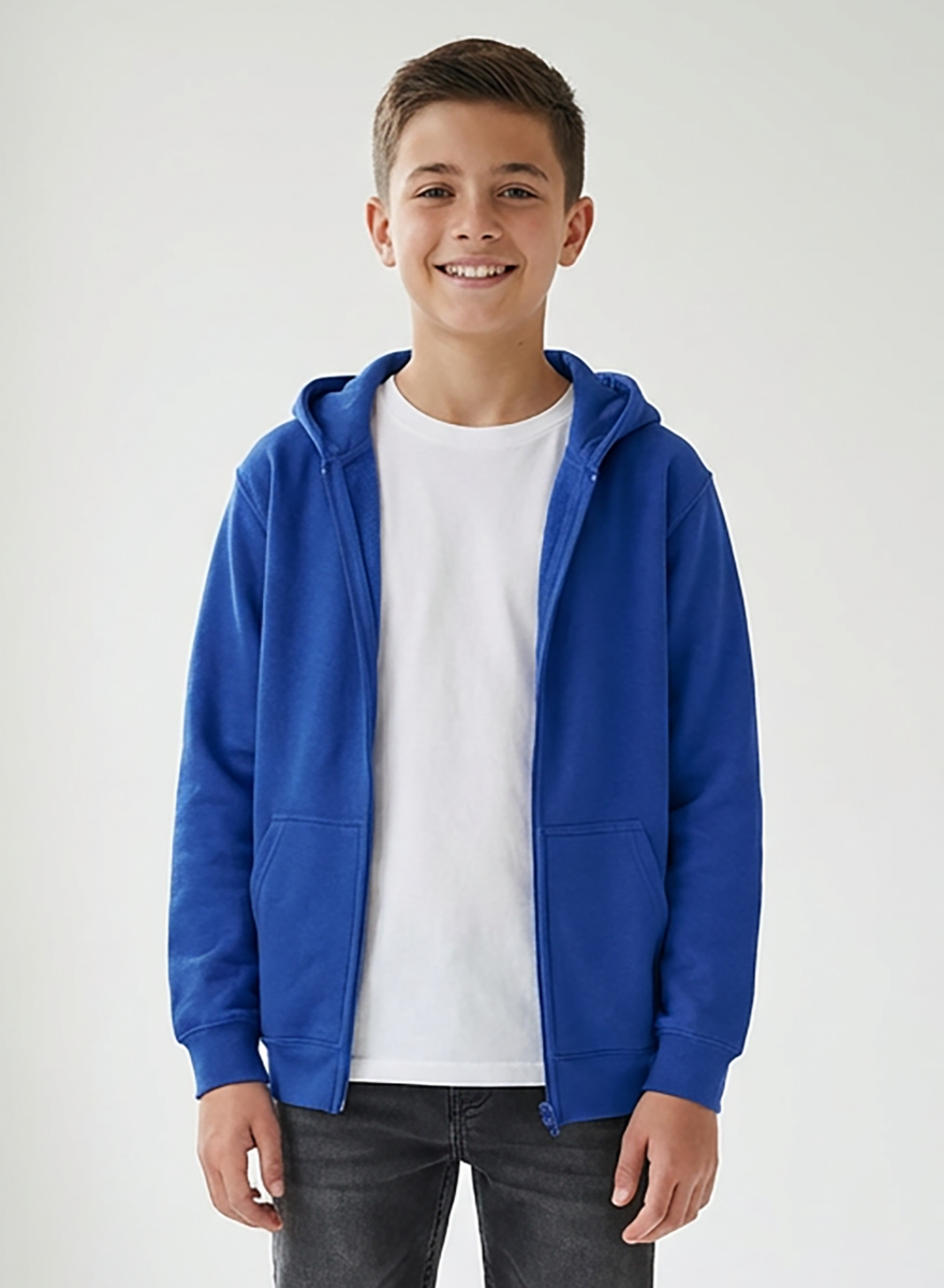 Kids' Core Fleece Full Zip in Electric Royal – model front 2