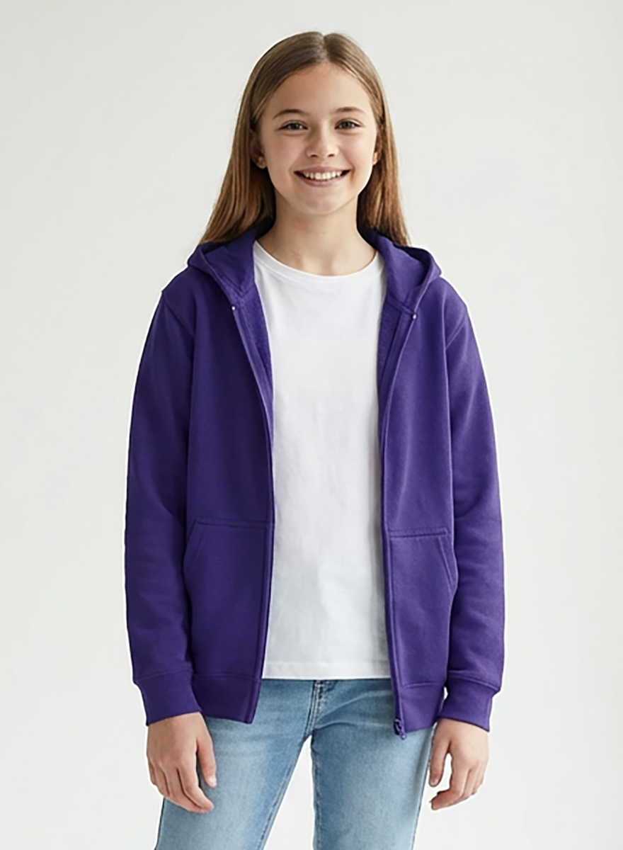 Kids' Core Fleece Full Zip in Purple – model front 2