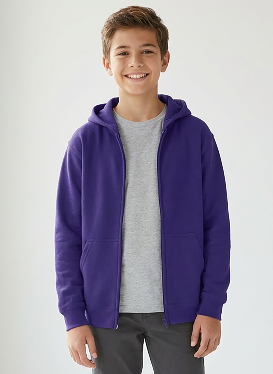 Kids' Core Fleece Full Zip in Purple – model front