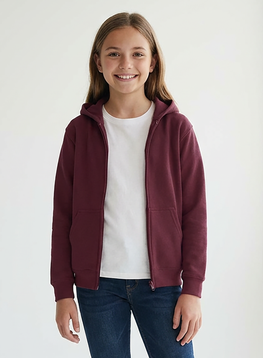 Kids' Core Fleece Full Zip in Maroon – model front 2