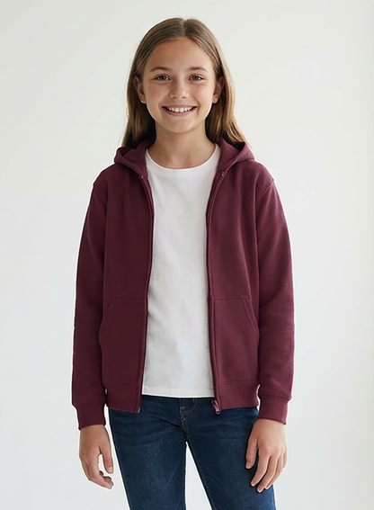 Kids' Core Fleece Full Zip in Maroon – model front 2