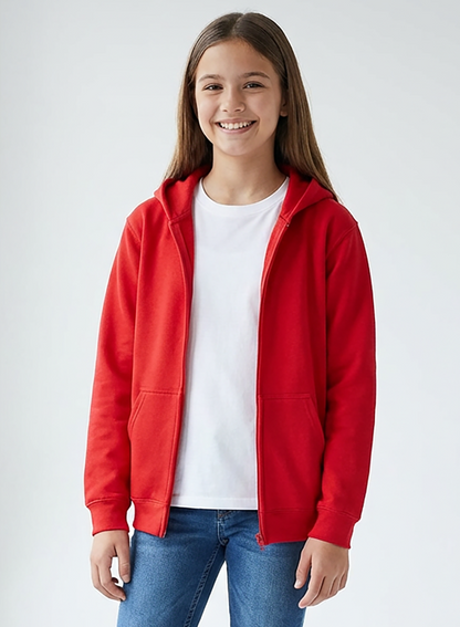Kids' Core Fleece Full Zip in True Red – model front